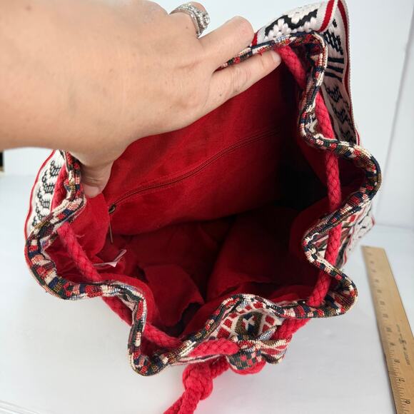 EUC Tapestry Southwest Aztec Tribal Boho Hippie Drawstring Large Backpack India - Picture 7 of 11